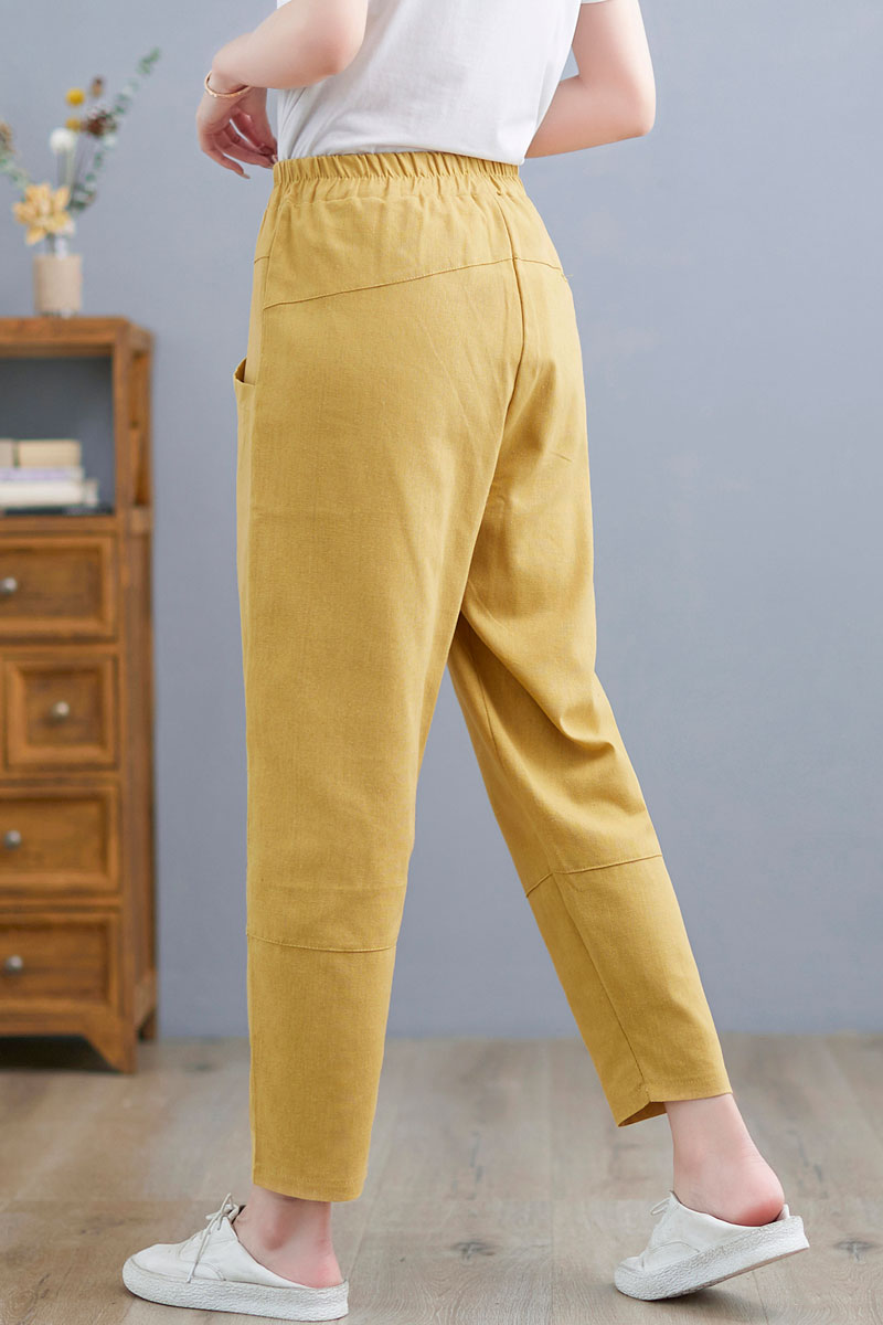 Yellow Casual Linen Cropped Pants C2257#YY05127