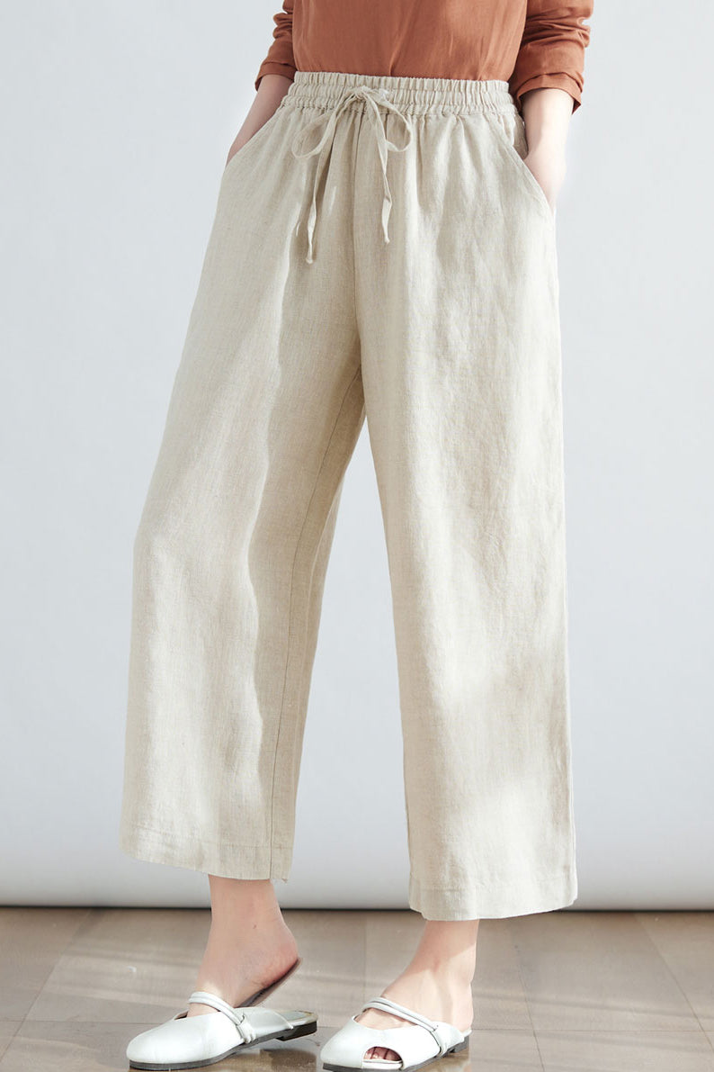 Women Loose Casual Wide Leg Linen Pants C2704 -Size M #CK2200133