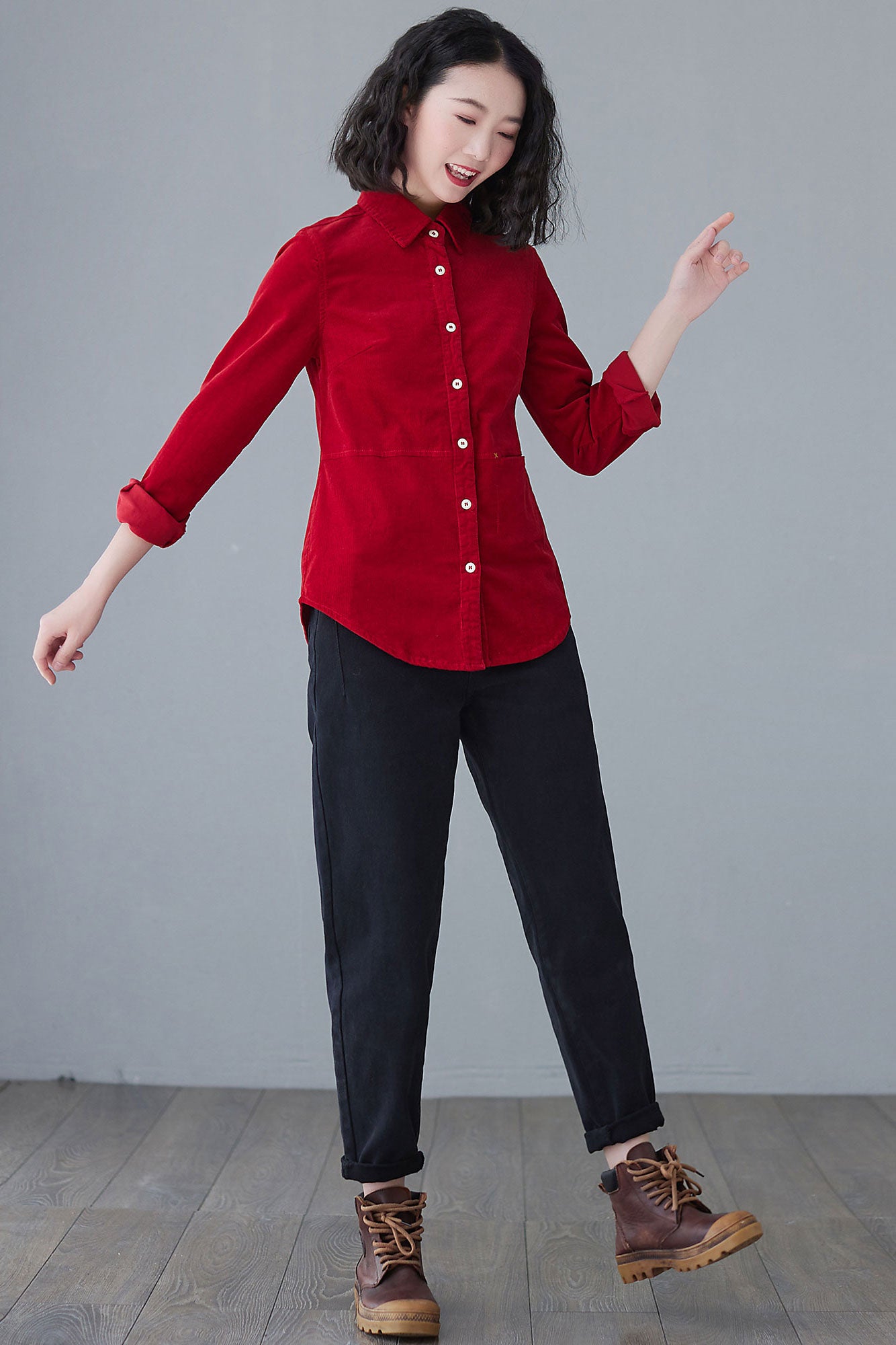 Women's Burgundy Corduroy Shirt C2628