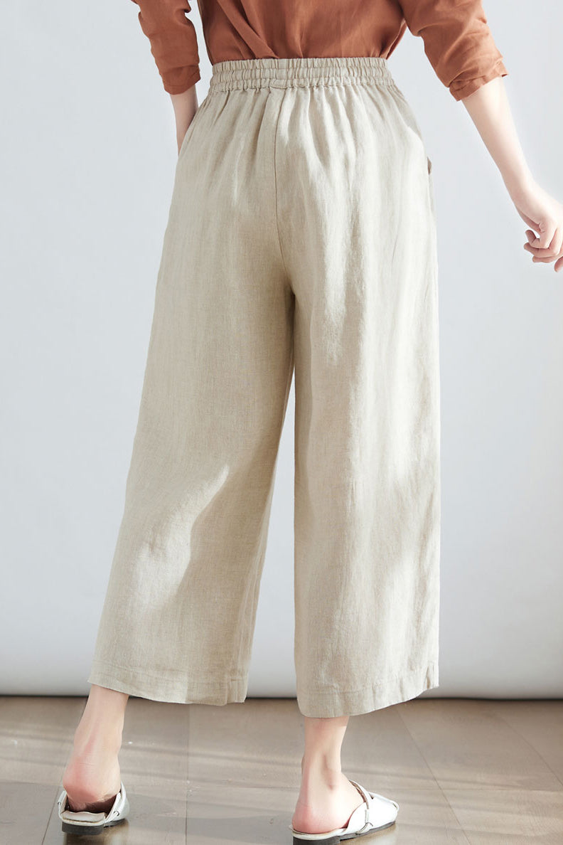 Women Loose Casual Wide Leg Linen Pants C2704 -Size M #CK2200133