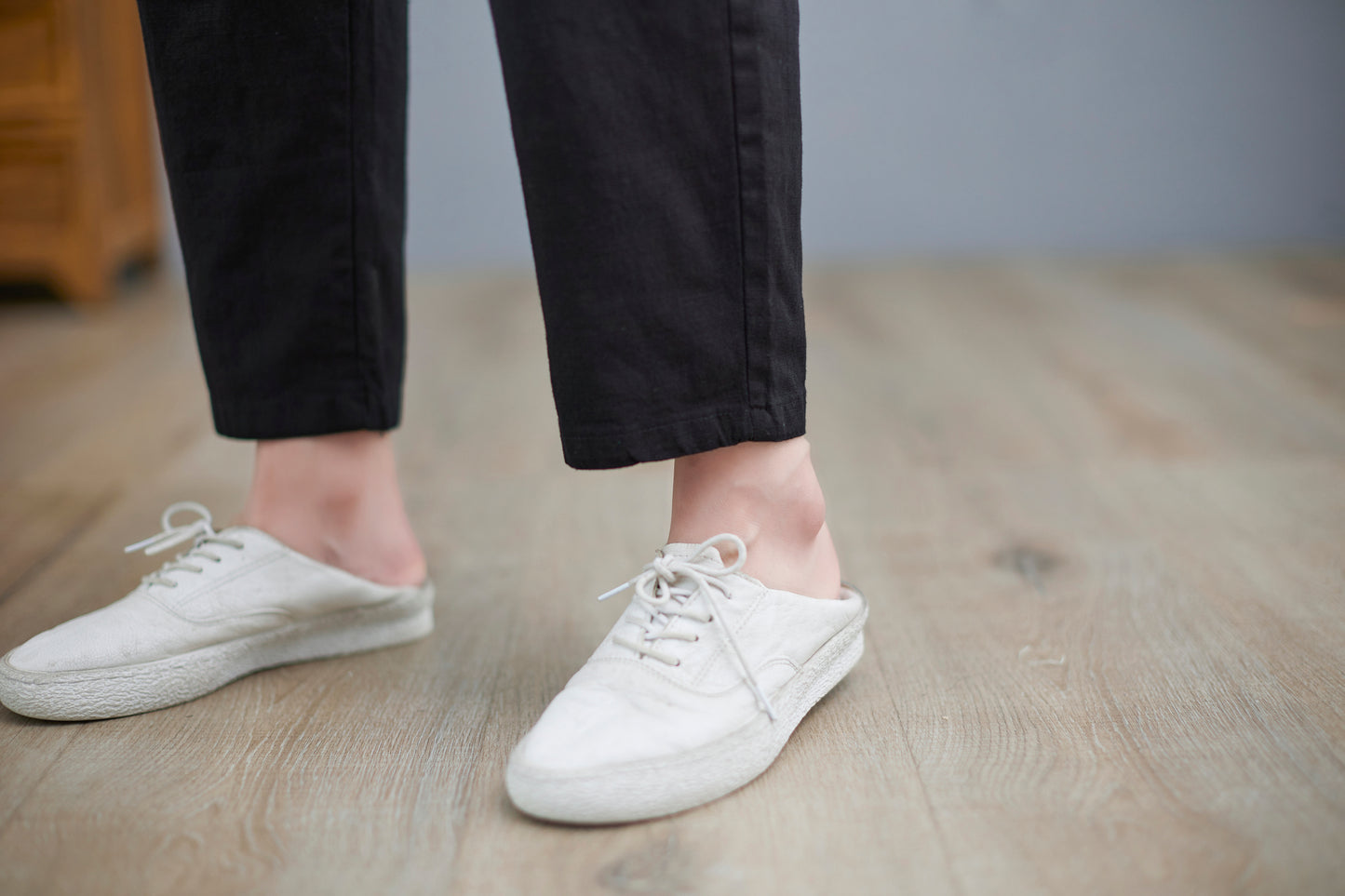 Casual Beige Tapered Linen Pants For Women C2258#YY05134