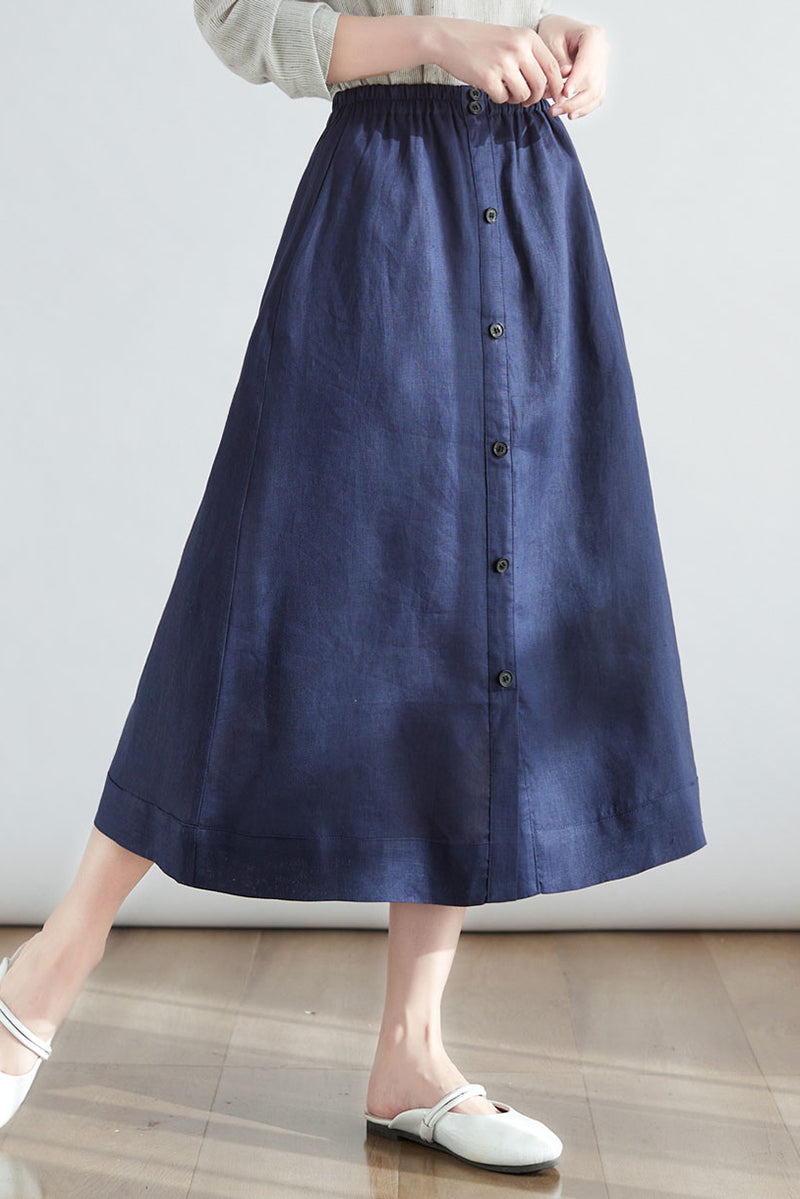 Casual Linen Midi Women Blue Plus Size Custom Skirt C2707 - Size XS #CK2200136