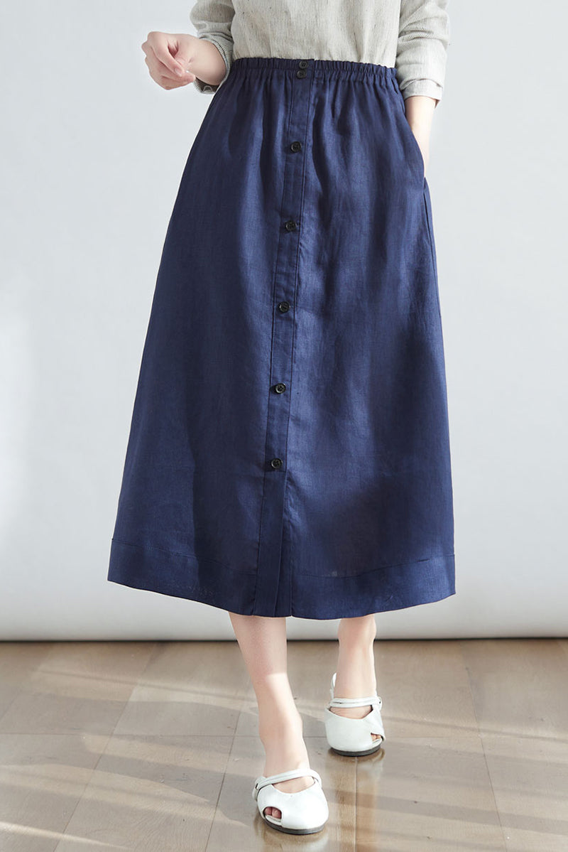 Casual Linen Midi Women Blue Plus Size Custom Skirt C2707 - Size XS #CK2200136