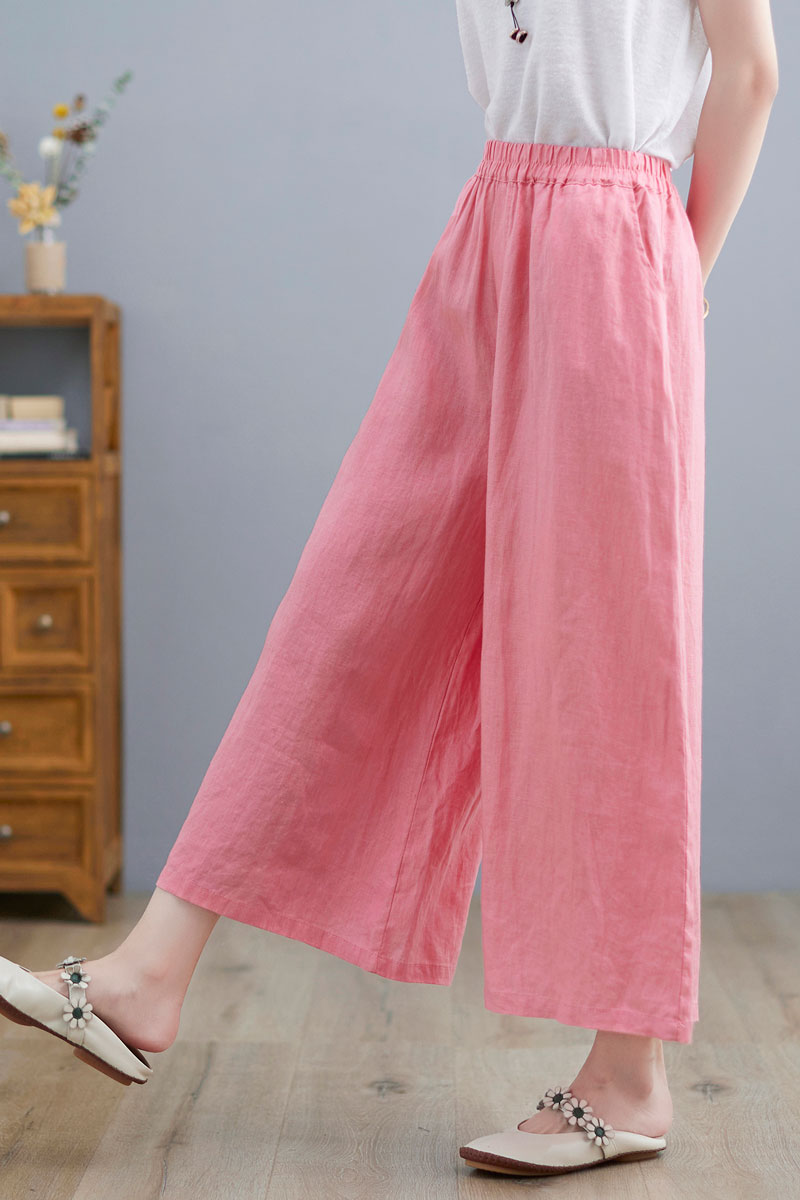 White Wide Leg Linen Pants For Women C2264#CK2100673