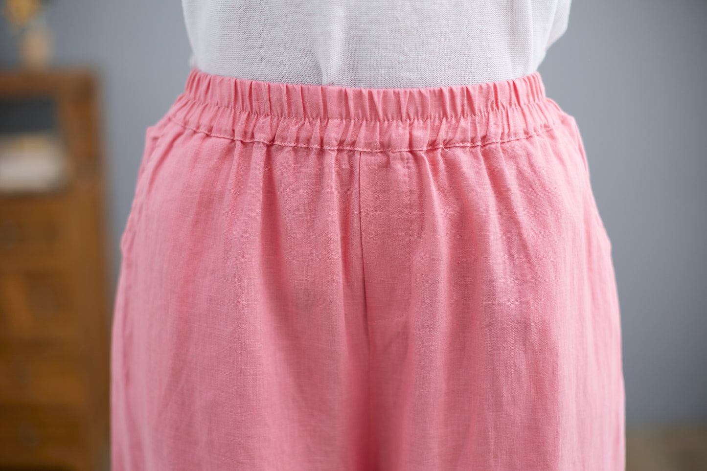 White Wide Leg Linen Pants For Women C2264#CK2100673