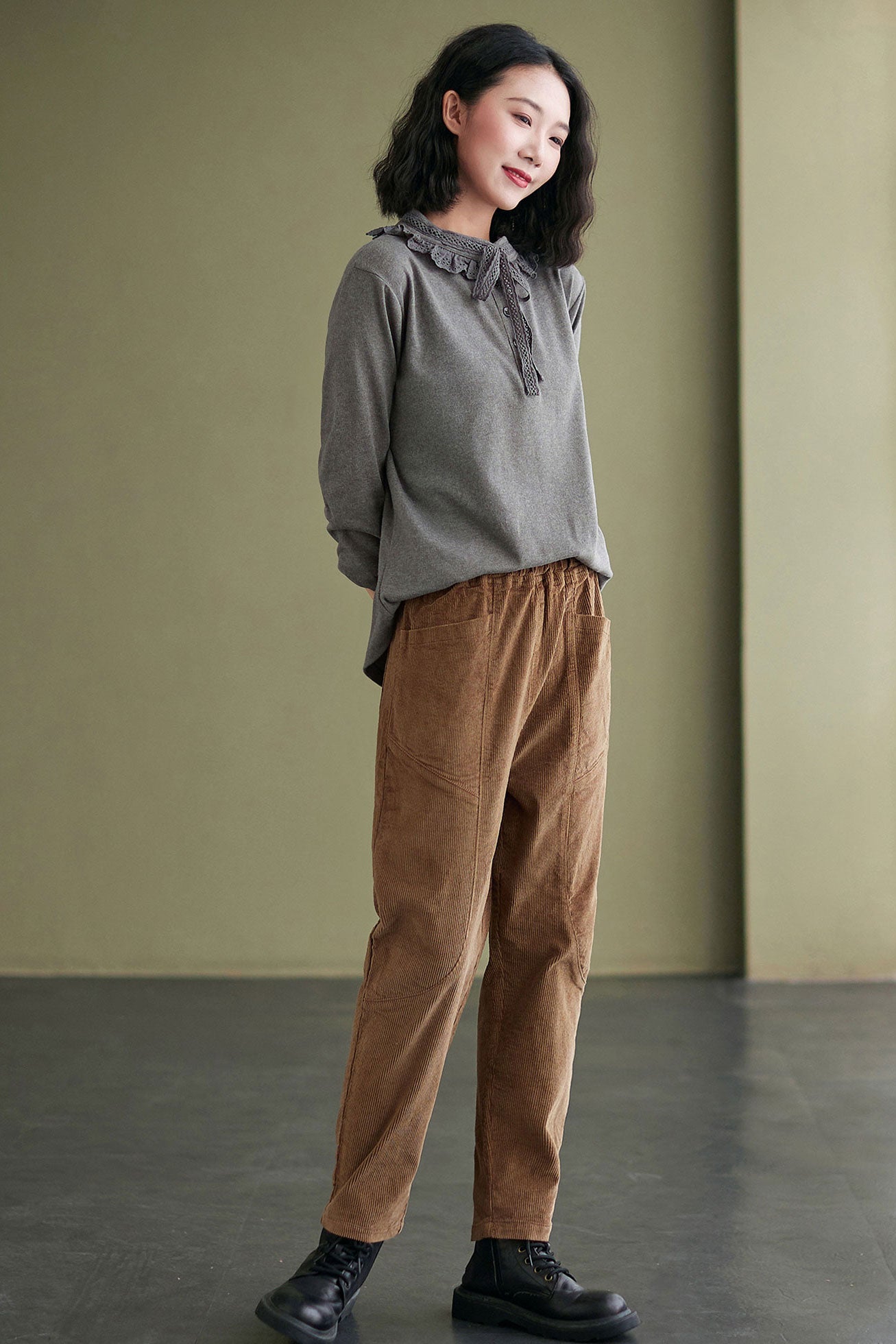 High waist Brown Corduroy Pants C2432