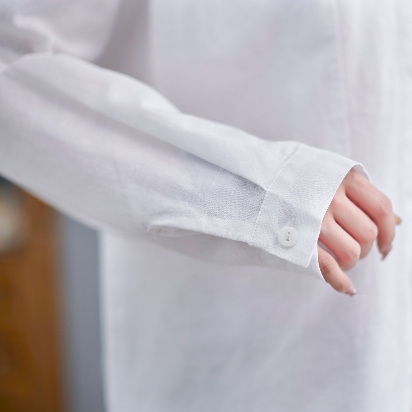 Long Sleeve Linen Shirt Tops in White C2271#YY05133