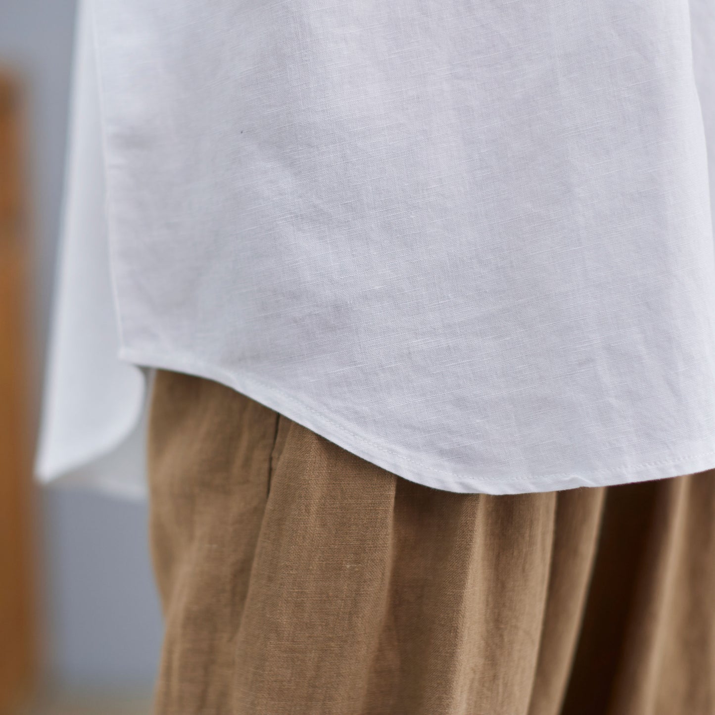 Long Sleeve Linen Shirt Tops in White C2271#YY05133