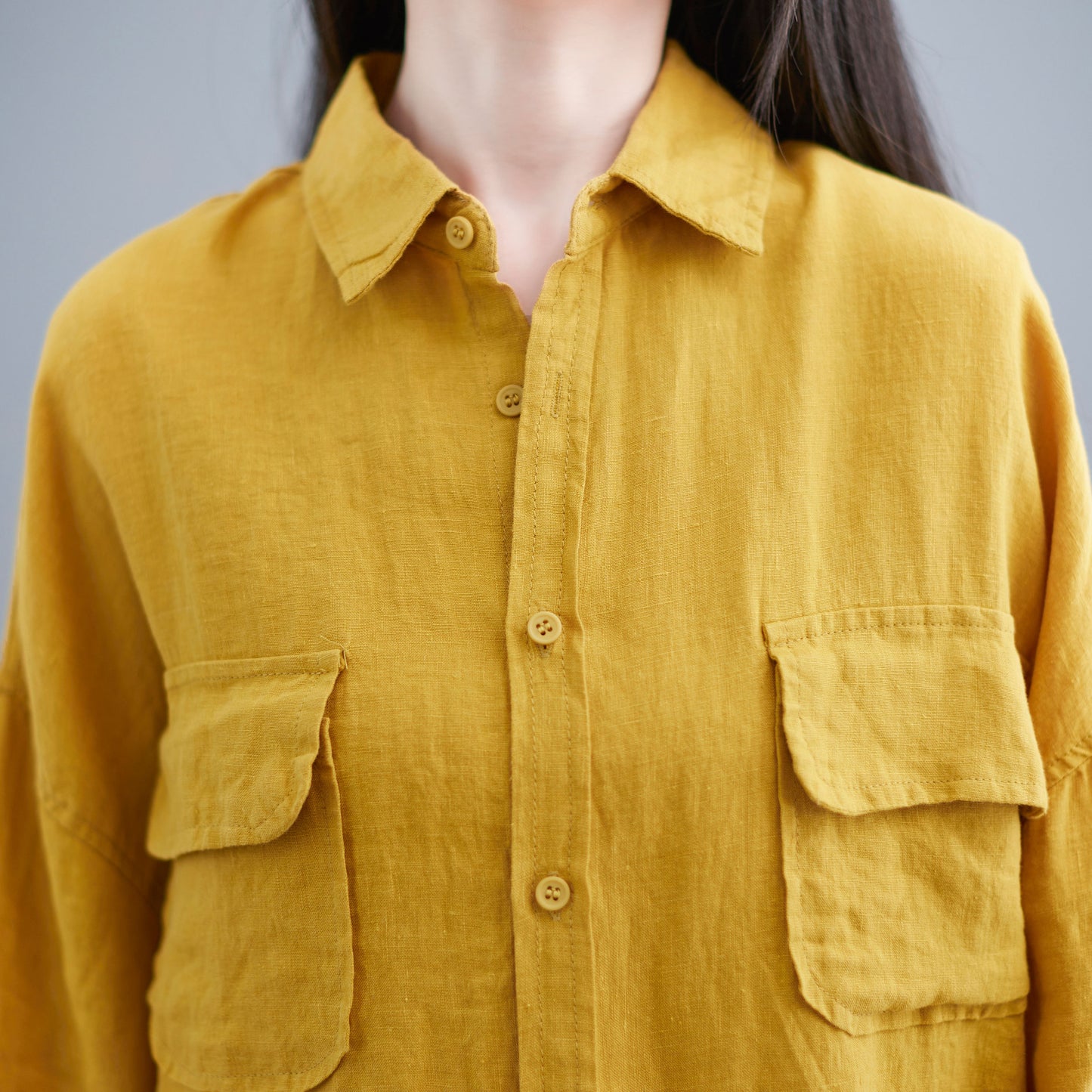 Yellow Loose Fit Shirt Tops for Women C2274, Size S,#YY01991