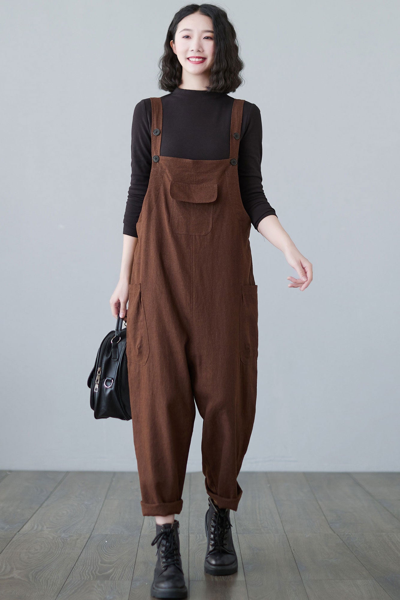 Plus Size Caramel Harem Linen Overalls C2499