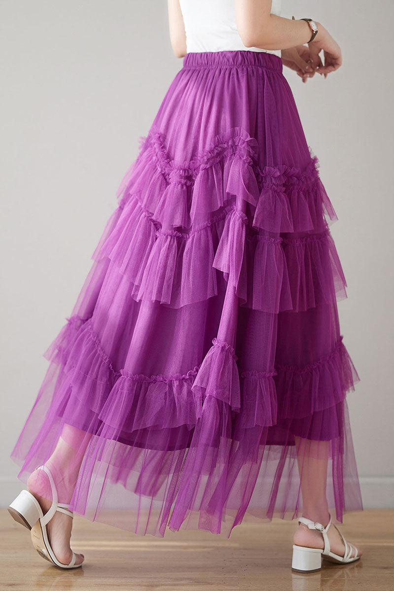 Women Long Purple Tulle Skirt C3183