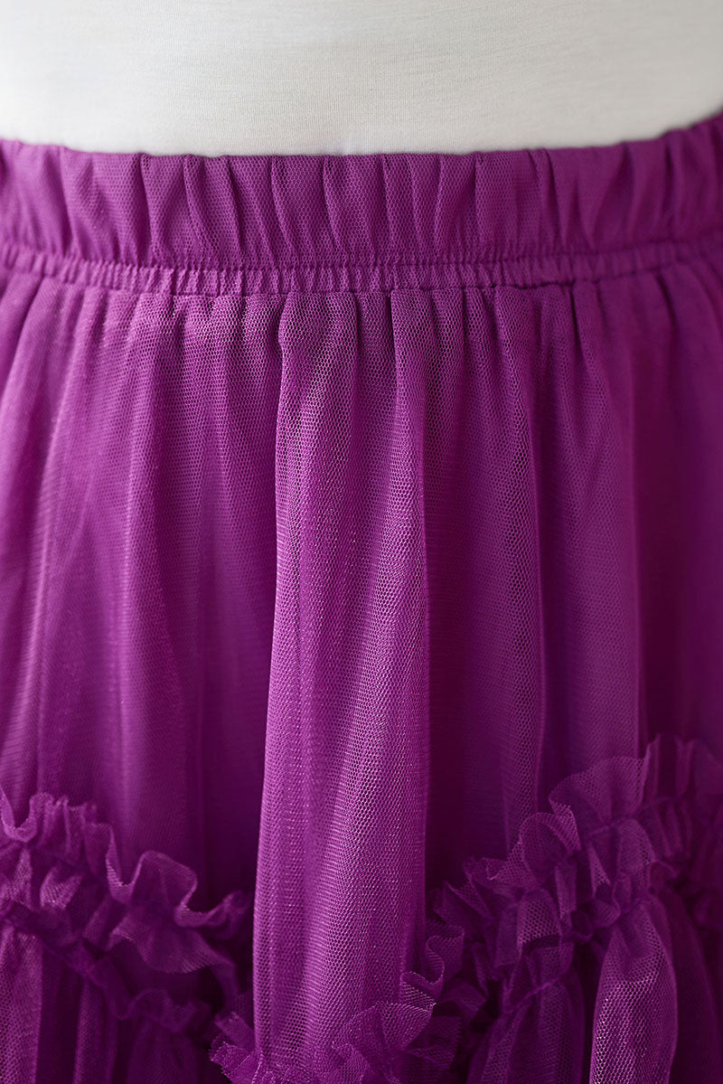 Women Long Purple Tulle Skirt C3183