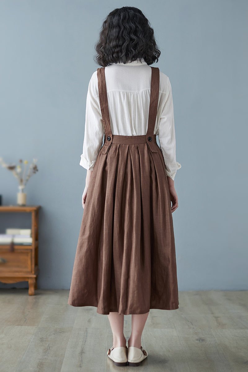 Women Summer Linen Pinafore Casual Suspender A-line Dress C2726#CK2200216
