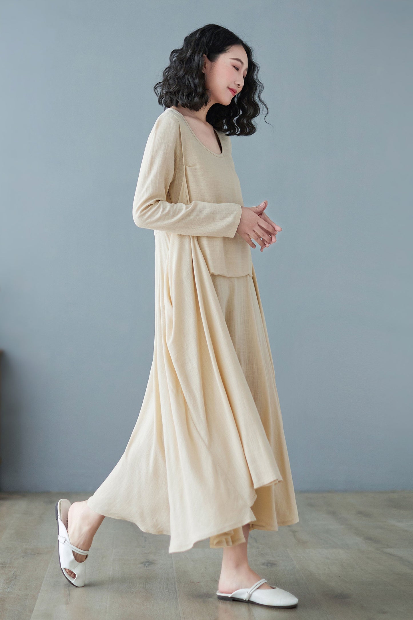 Women Spring Casual Asymmetrical Linen Dress C2728#CK2200222