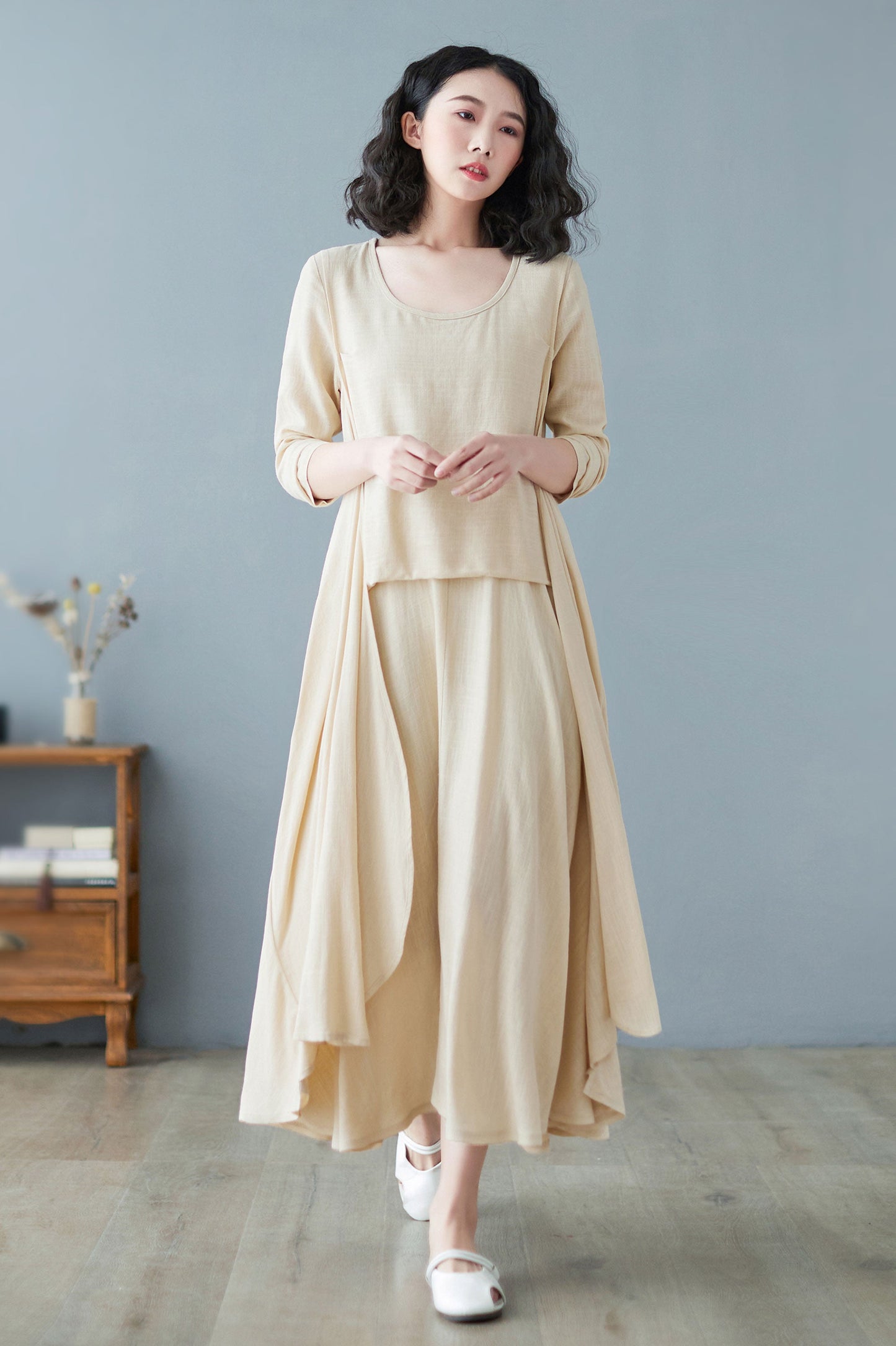 Women Spring Casual Asymmetrical Linen Dress C2728#CK2200222