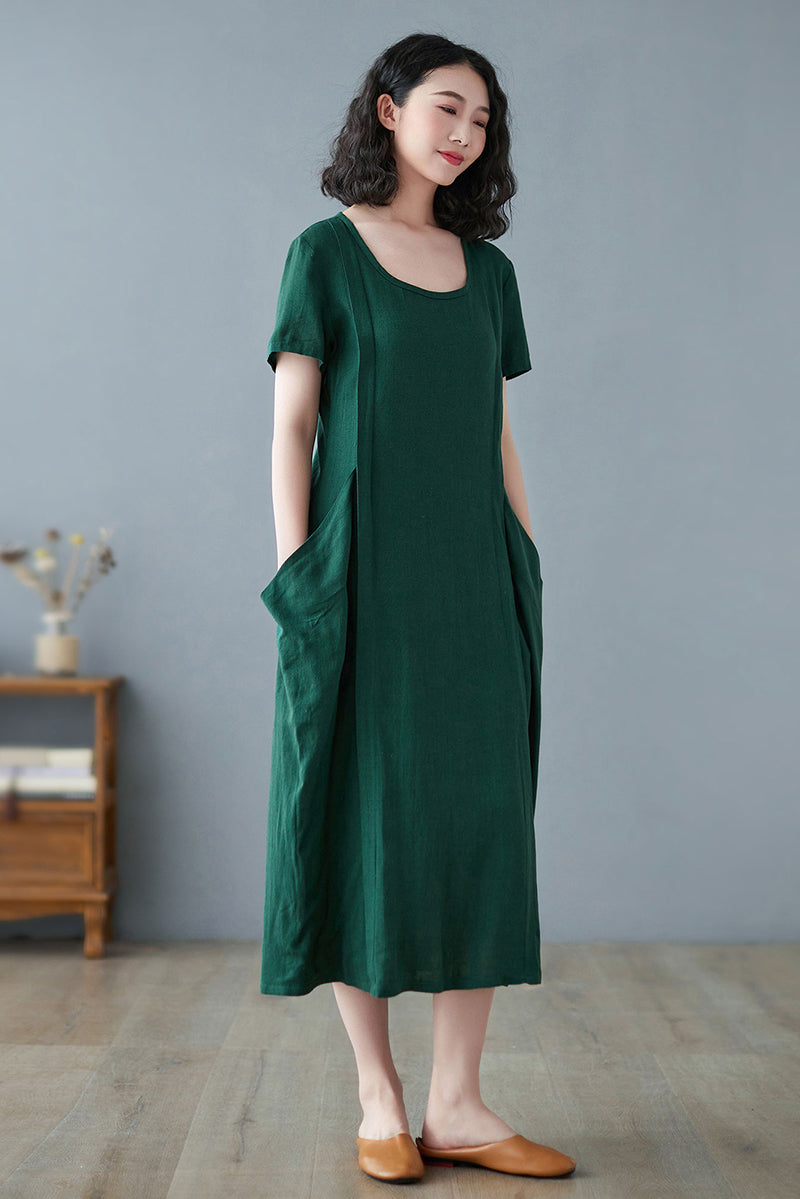Linen Midi Plus Size Casual Loose Dress C2731, Size US2#CK2200231