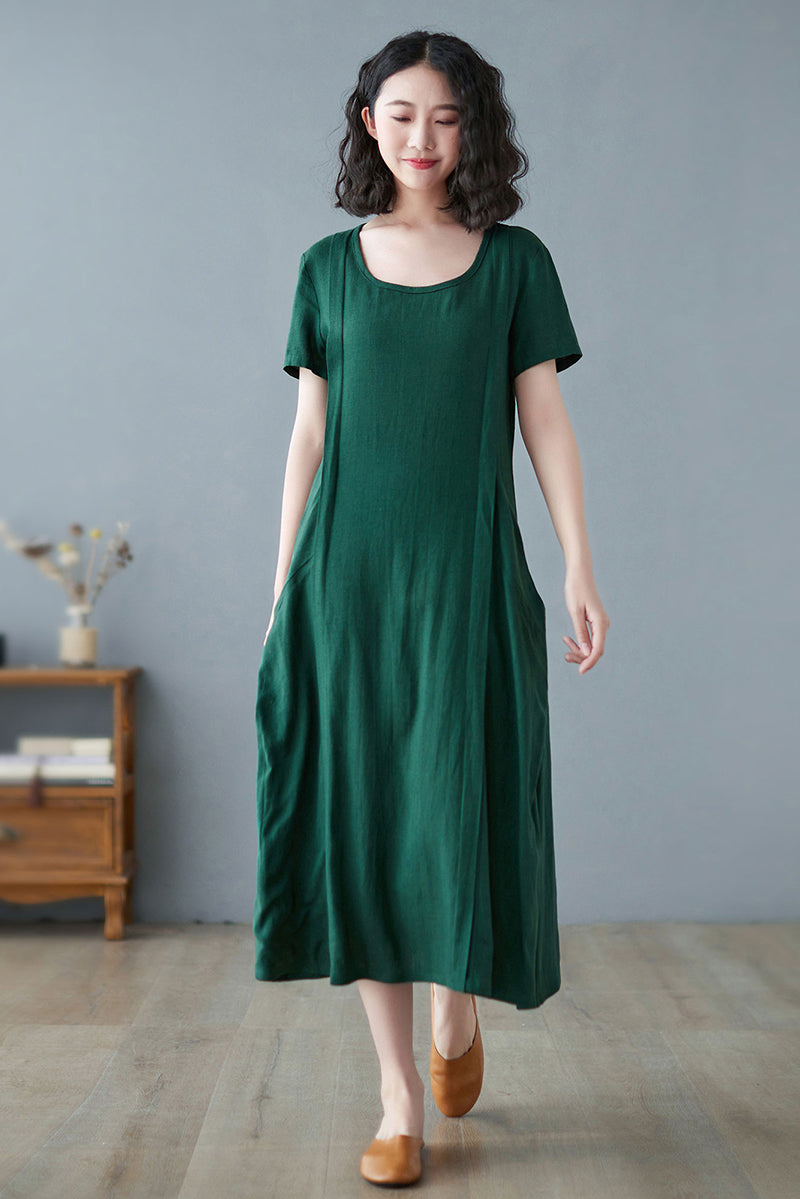 Linen Midi Plus Size Casual Loose Dress C2731, Size US2#CK2200231
