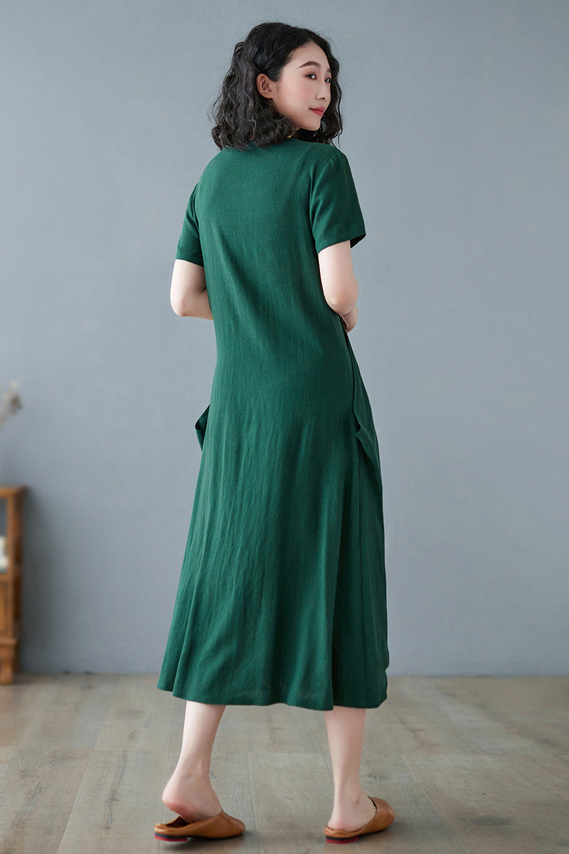 Linen Midi Plus Size Casual Loose Dress C2731, Size US2#CK2200231