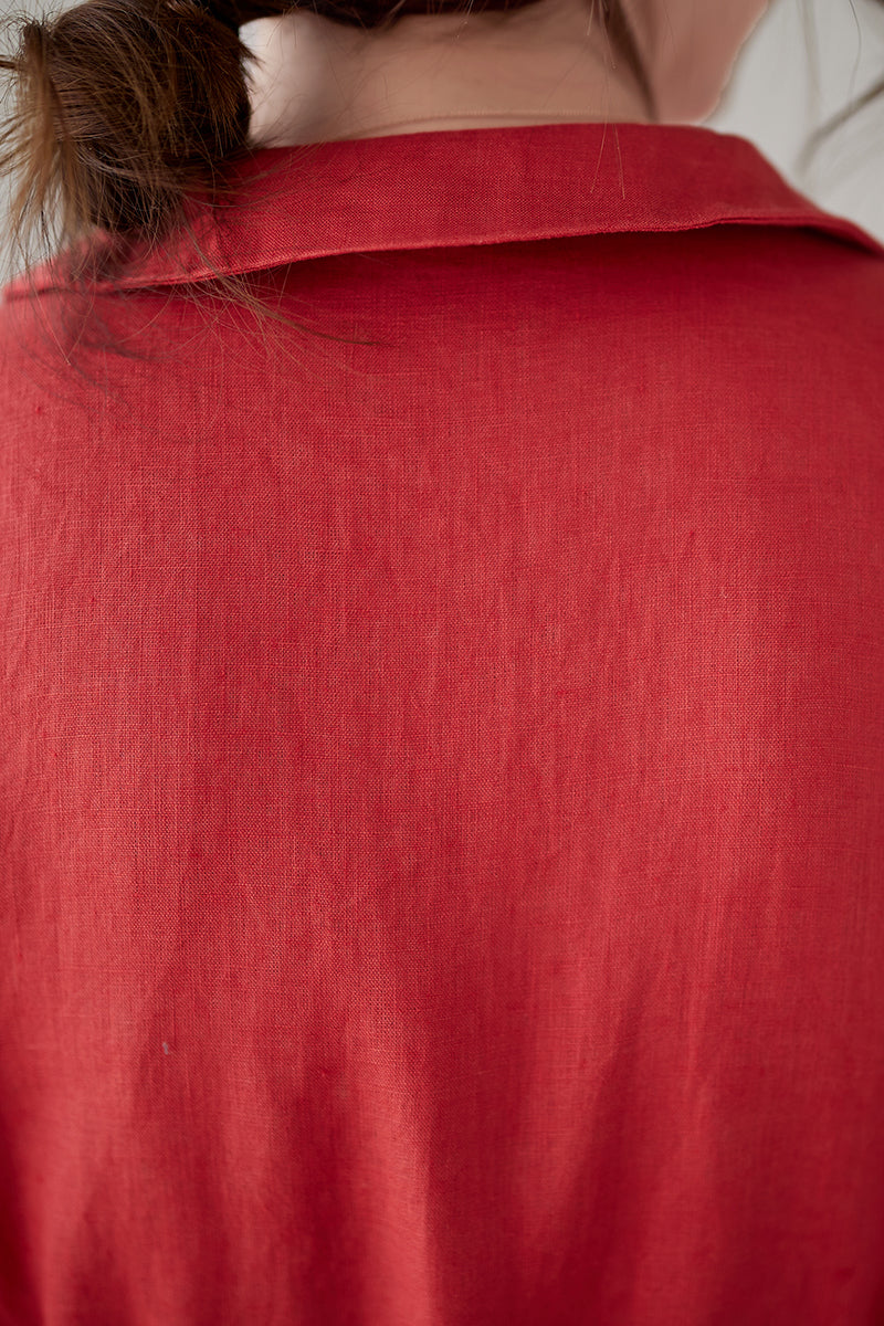 Red Linen Midi Dress C3177