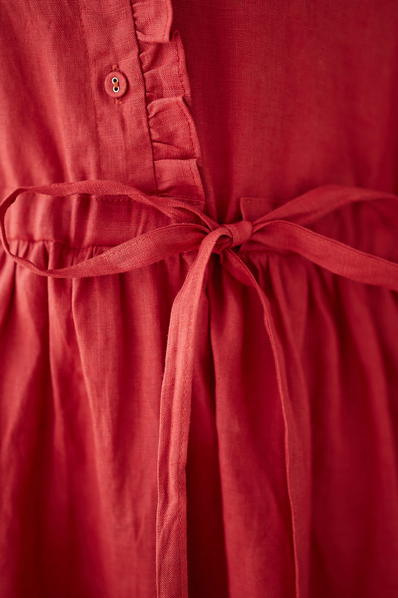 Red Linen Midi Dress C3177