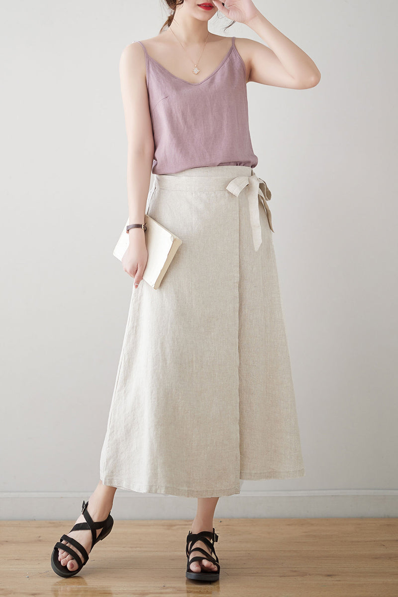High Waist A-Line Linen Skirt C3180