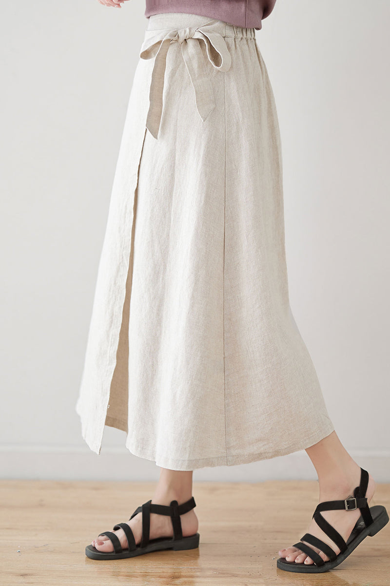 High Waist A-Line Linen Skirt C3180