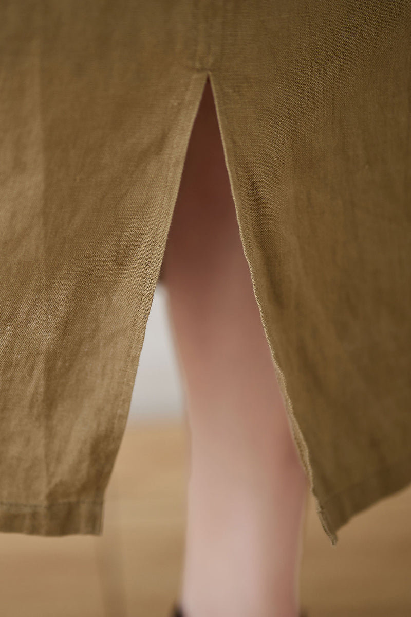 Spring Summer Linen Midi Skirt C3181
