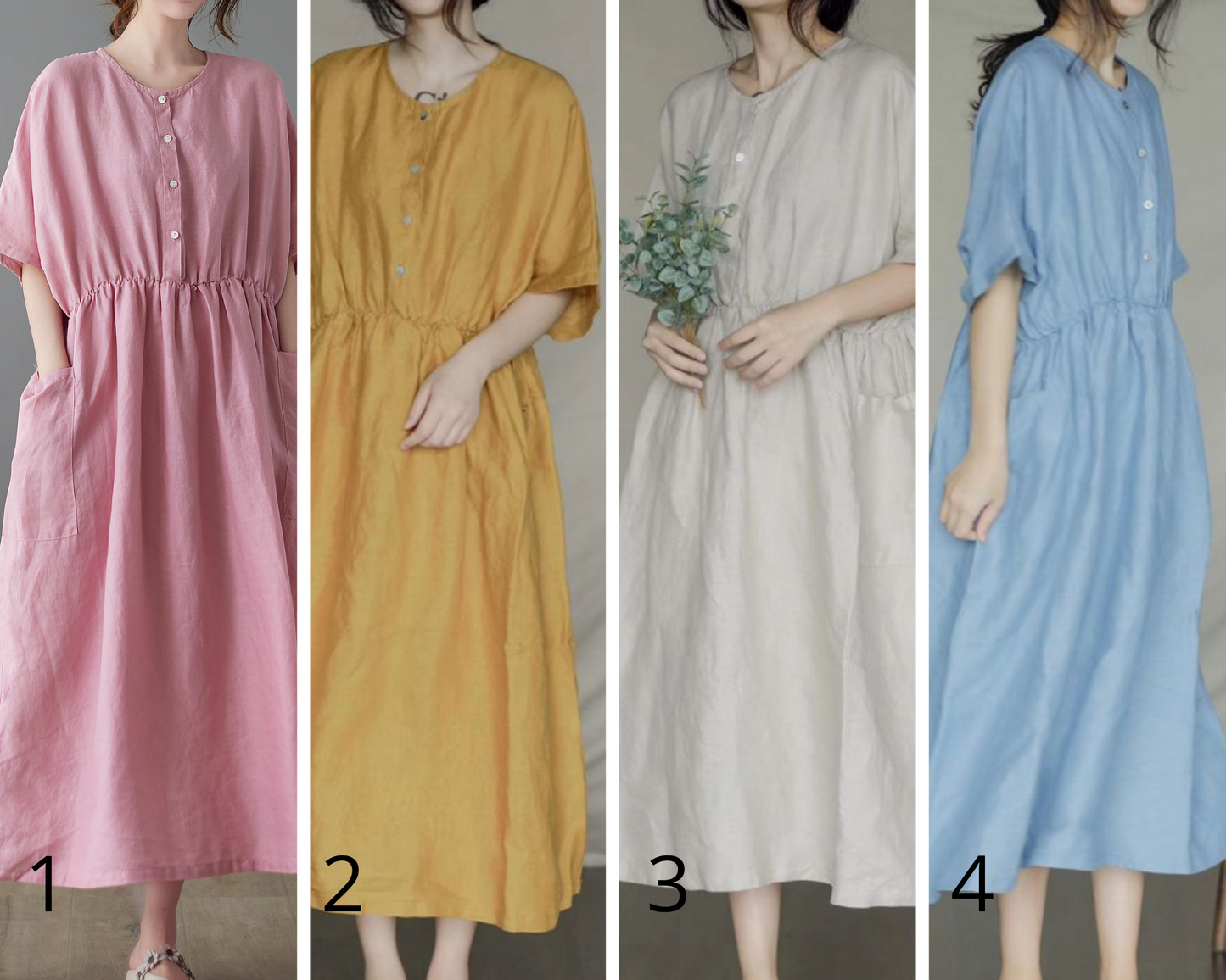 Summer Women Pink Midi Linen Dress C223301