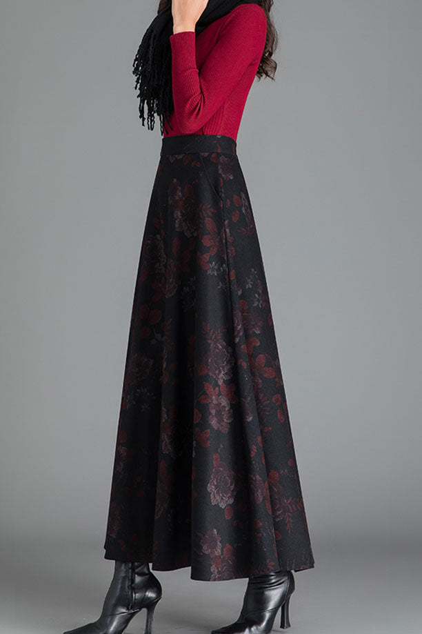Big Swing A Line Print Wool Skirt Women C2475