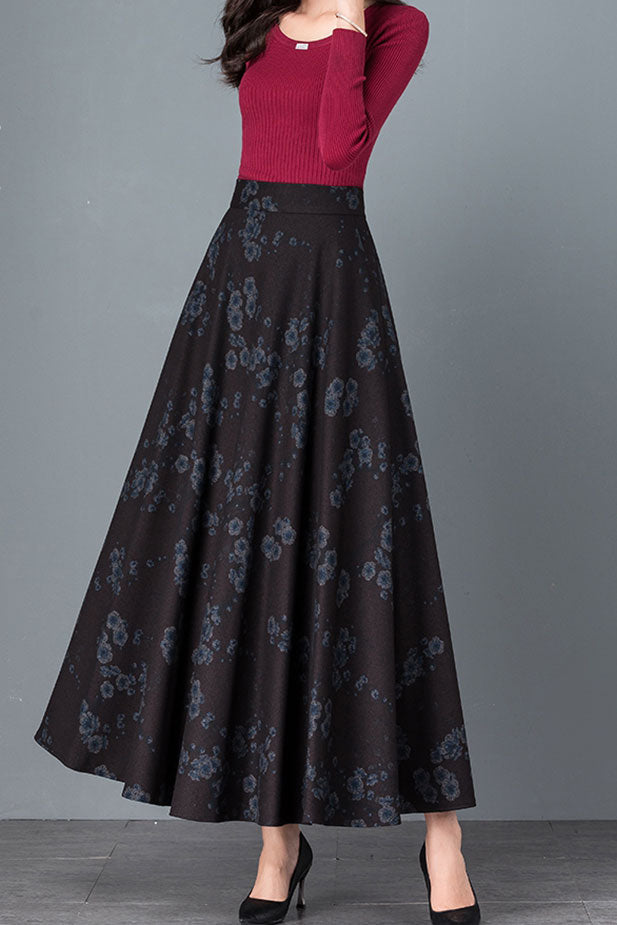 Big Swing A Line Print Wool Skirt Women C2475
