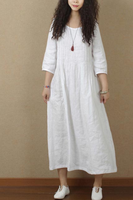 Literature fan fresh fairy loose long sleeve linen long skirt 190232