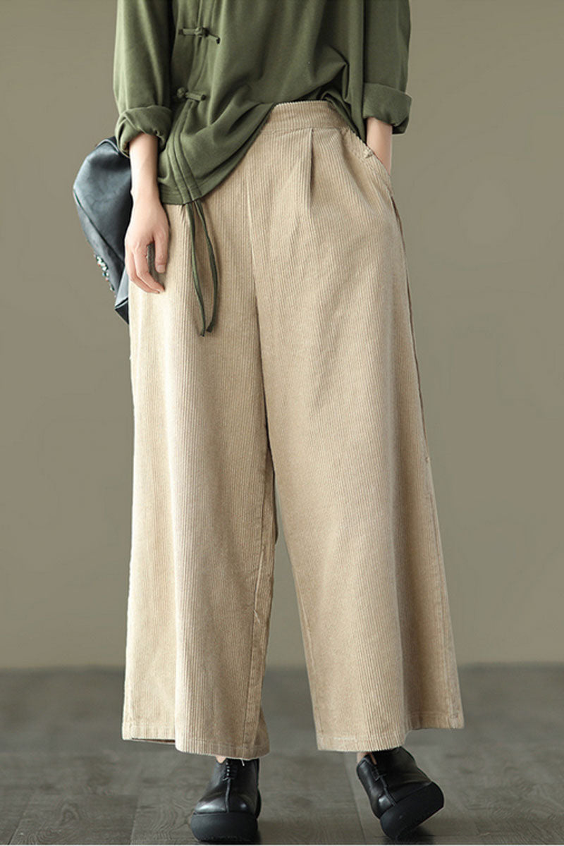 Purple Elastic Waist Wide Leg Corduroy Pants C2443