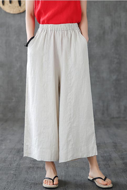 White linen wide leg trousers loose leg linen summer 190159