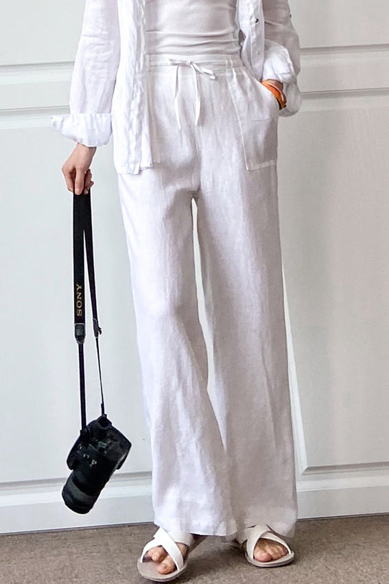 New Casual Loose Women Linen Wide Leg Pants C2890