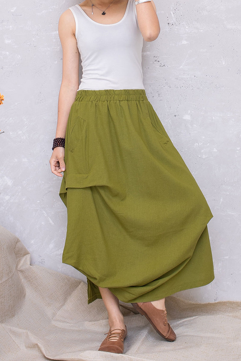 Summer Women Linen Asymmetrical Casual Skirt C2799#CK2201371