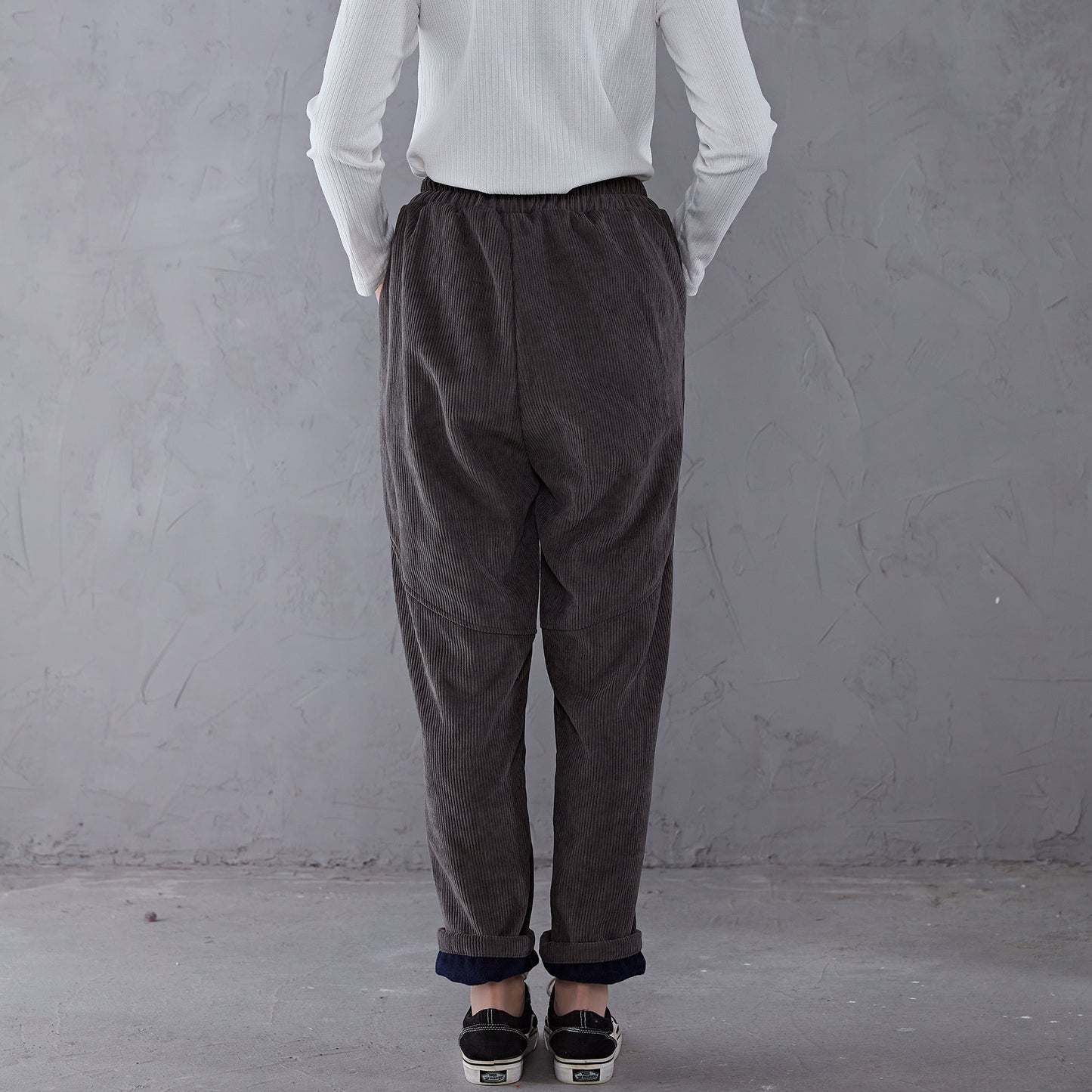 Gray Elastic Waist Corduroy Pants C191001