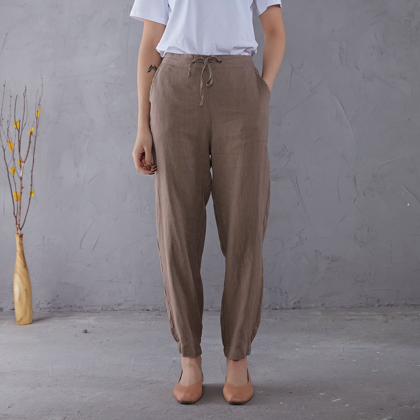 Elastic Waist Minimalist Linen Pants C1902