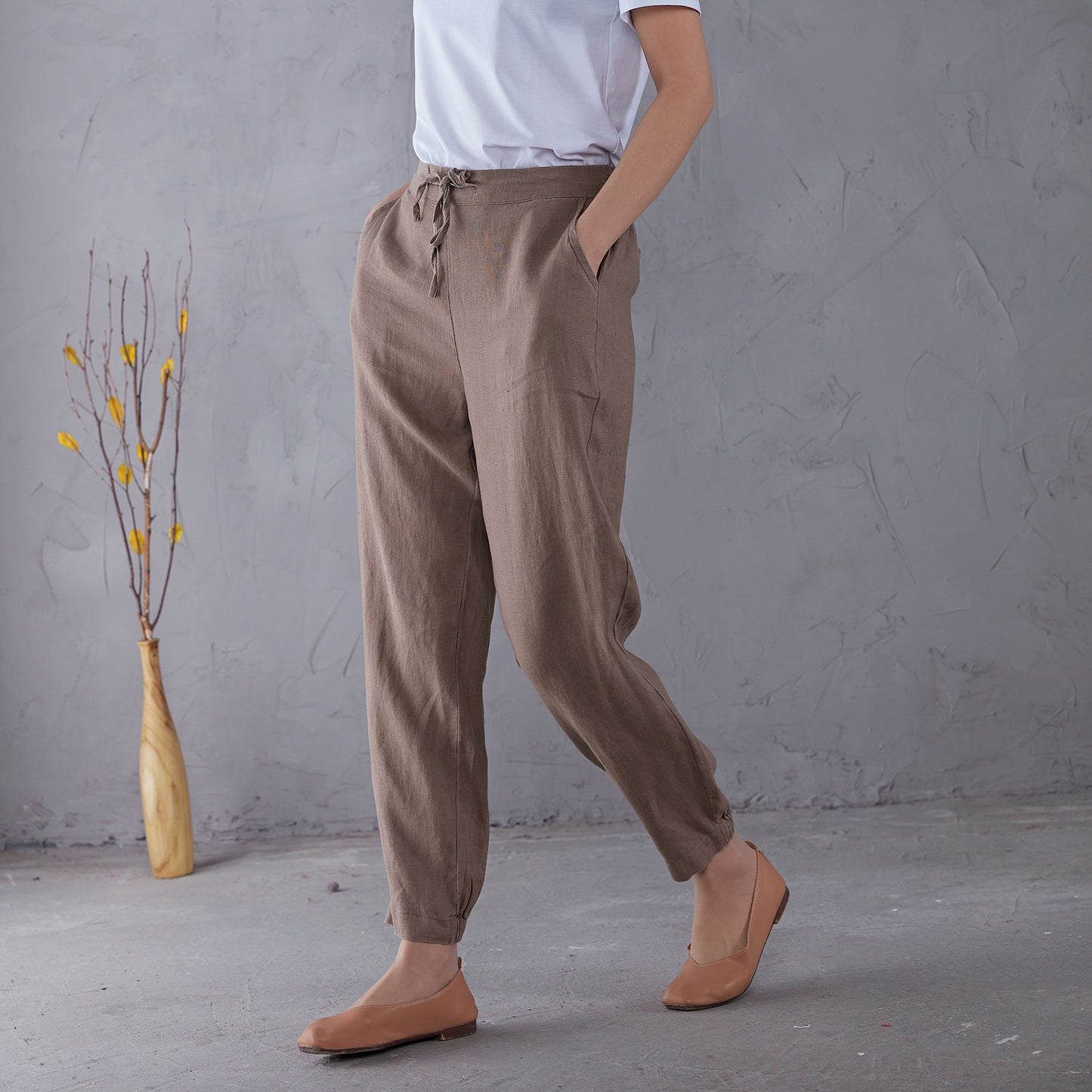 Elastic Waist Minimalist Linen Pants C1902