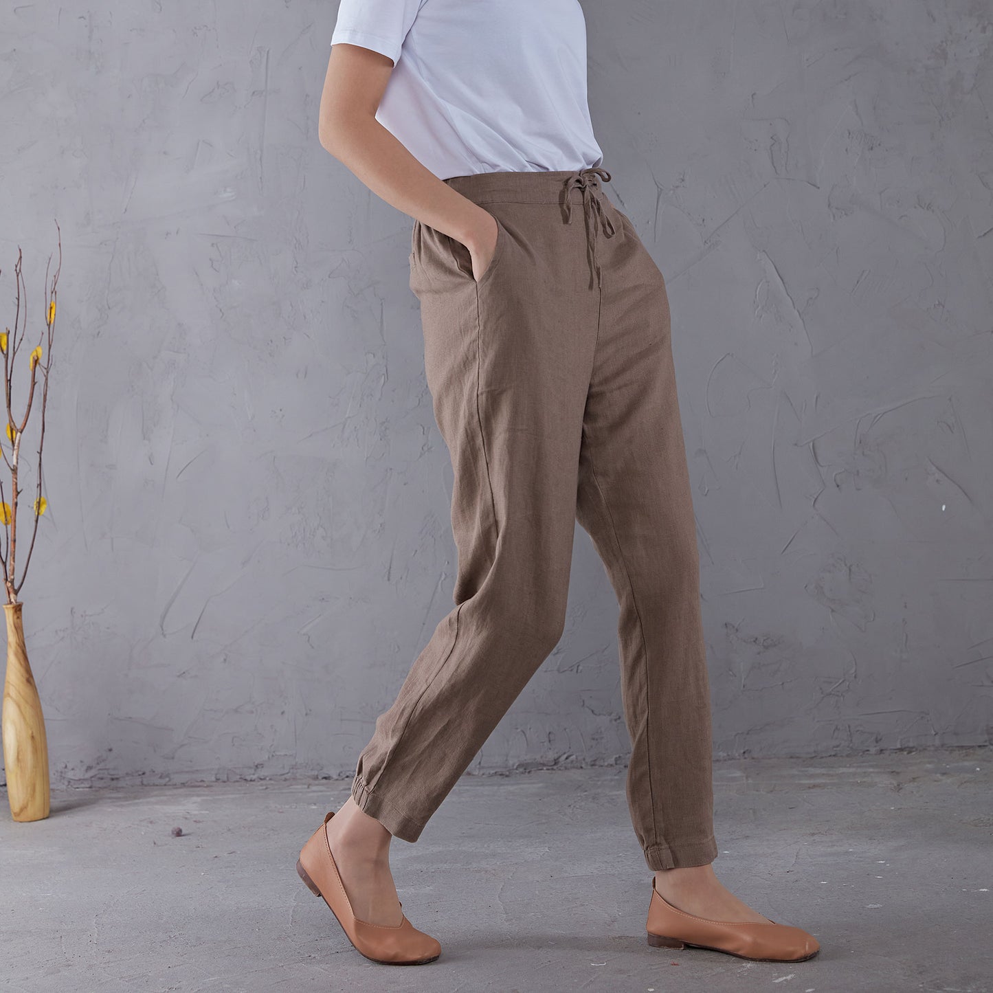 Elastic Waist Minimalist Linen Pants C1902