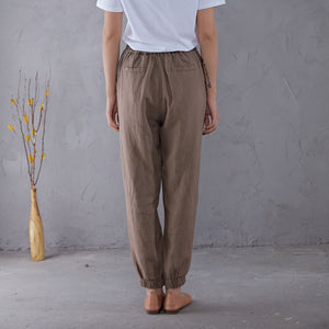 Elastic Waist Minimalist Linen Pants C1902
