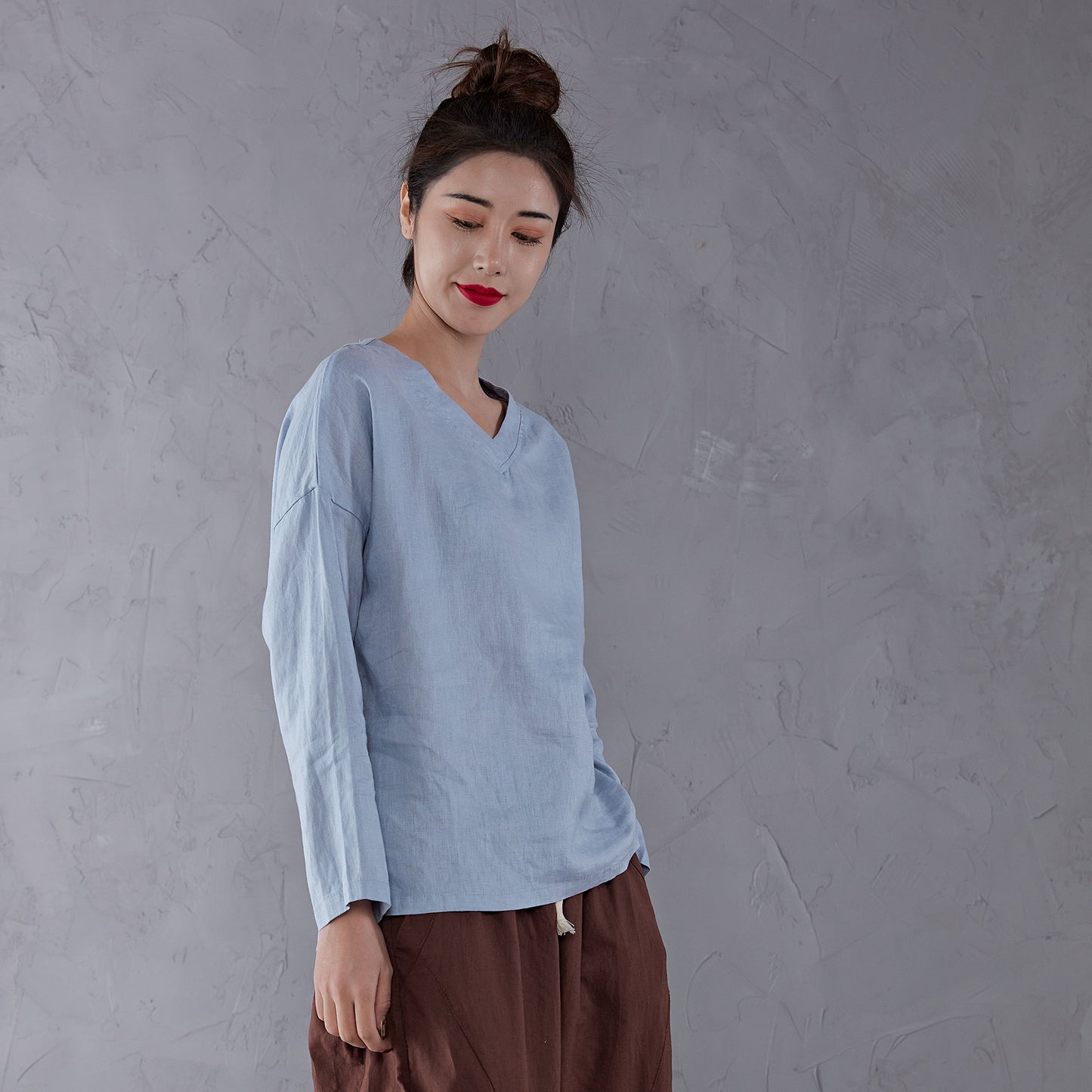 Blue Basic Oversize Linen Top C1911
