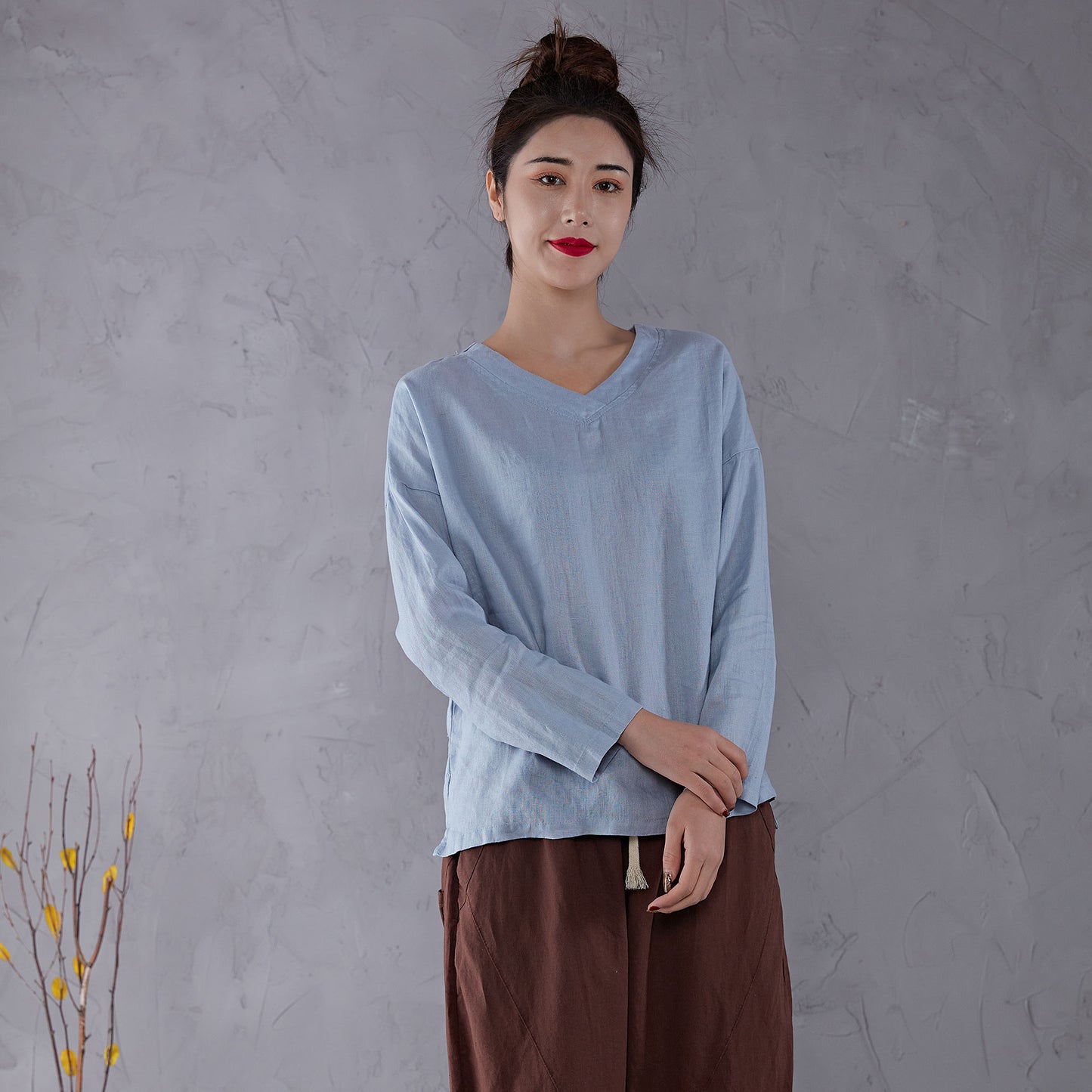 Blue Basic Oversize Linen Top C1911