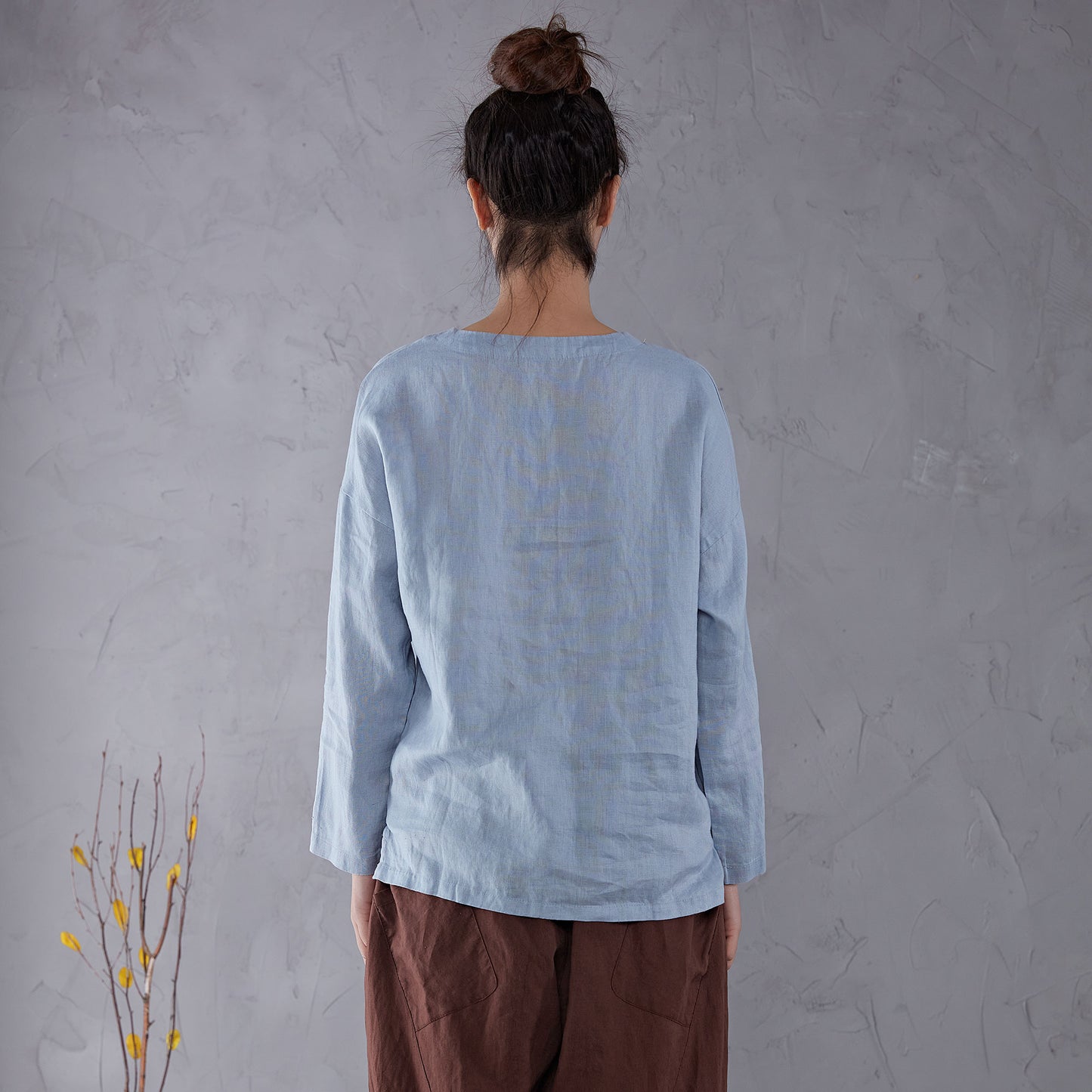 Blue Basic Oversize Linen Top C1911