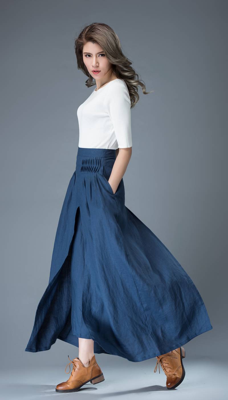 Side Zipper High Waist Linen Palazzo Pants C836