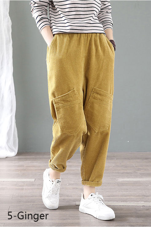 Caramel Elastic Waist Cropped Corduroy Pants C2504