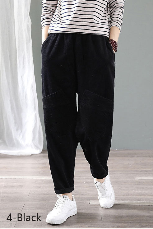 Caramel Elastic Waist Cropped Corduroy Pants C2504