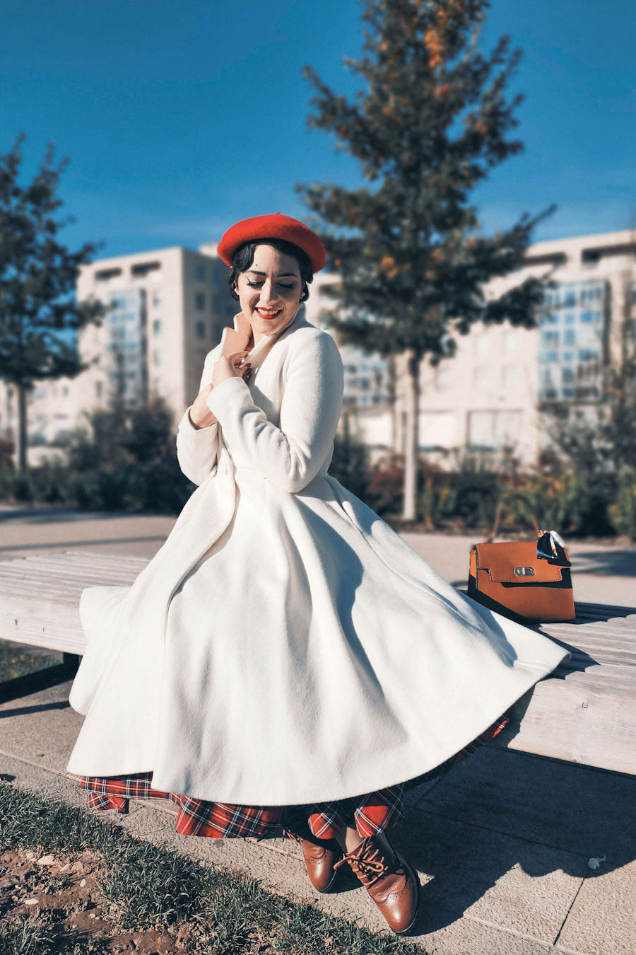 White Winter Long Wool Princess Coat C2629