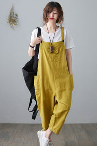 Yellow Casual Cropped Linen Jumpsuits C2100