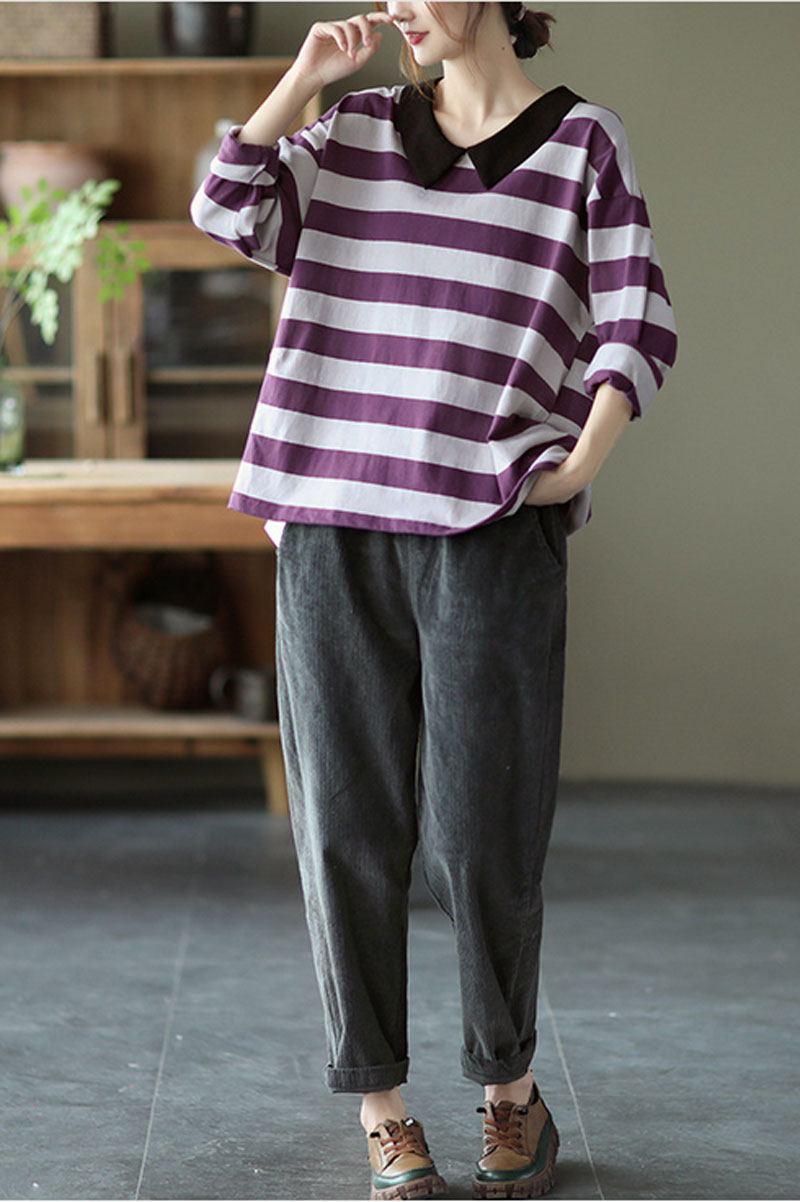Grey Elastic Waist Corduroy Pants C2440
