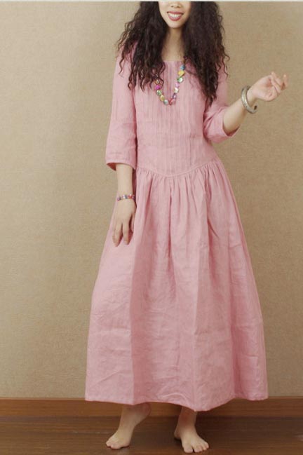 Long linen skirt with full waist and seven minute sleeves 190229